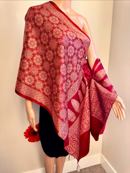 Boho Ajrakh Mashru Silk Scarf: Ethnic Elegance (Single Dye - 2 colours)