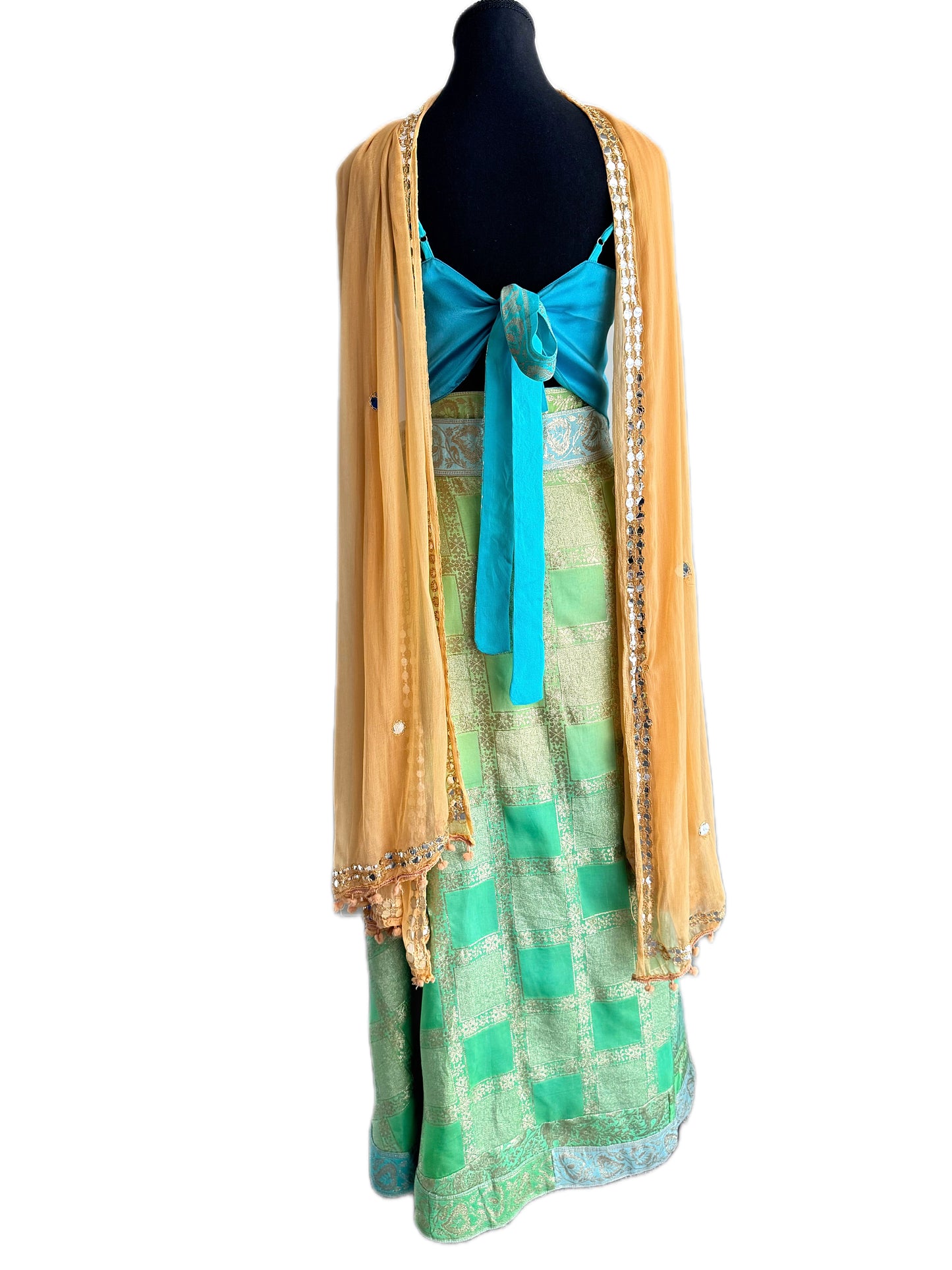 Ananta Madras Check inspired Wrap Saree Lehenga Skirt, Choli top & Dupatta Sets