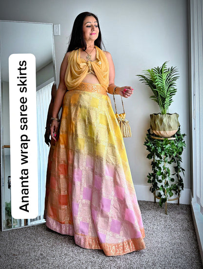 Ananta Madras Checks Wrap Saree Lehenga Skirt