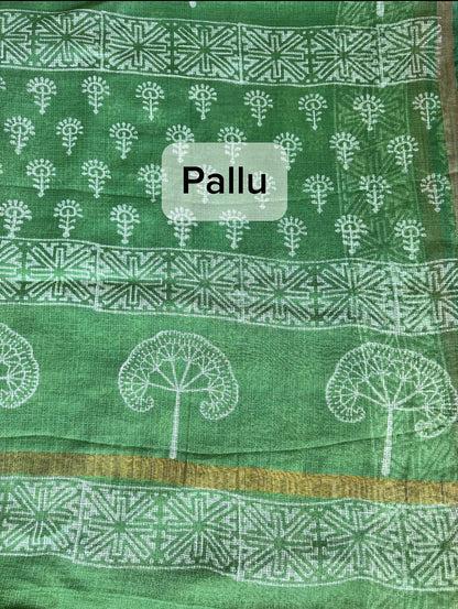 Kota Doria Saree – Hand Block Printed Bagru Natural Dye Cotton Silk Saree