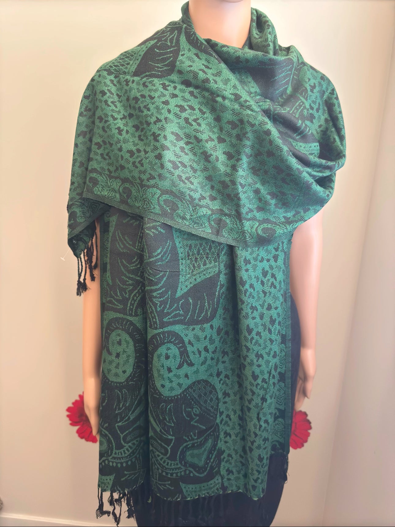 Pashmina Silk Elephant Print Shawl Wrap