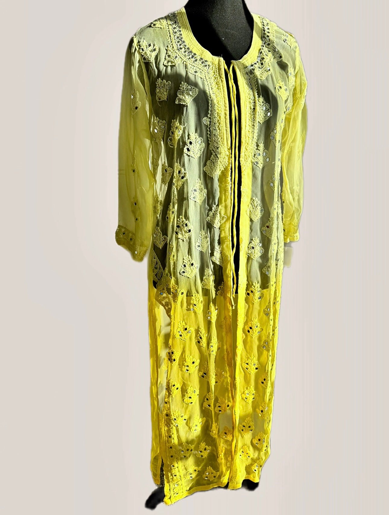 The Modern Choga: Hand-Embroidered Chikankari & Shisha (Mirror) Work Faux Georgette Long Jacket