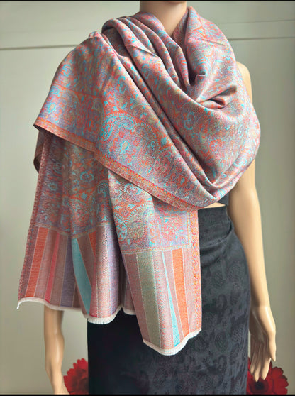 Pashmina Kani Reversible Stole - White Hues: Timeless Grace