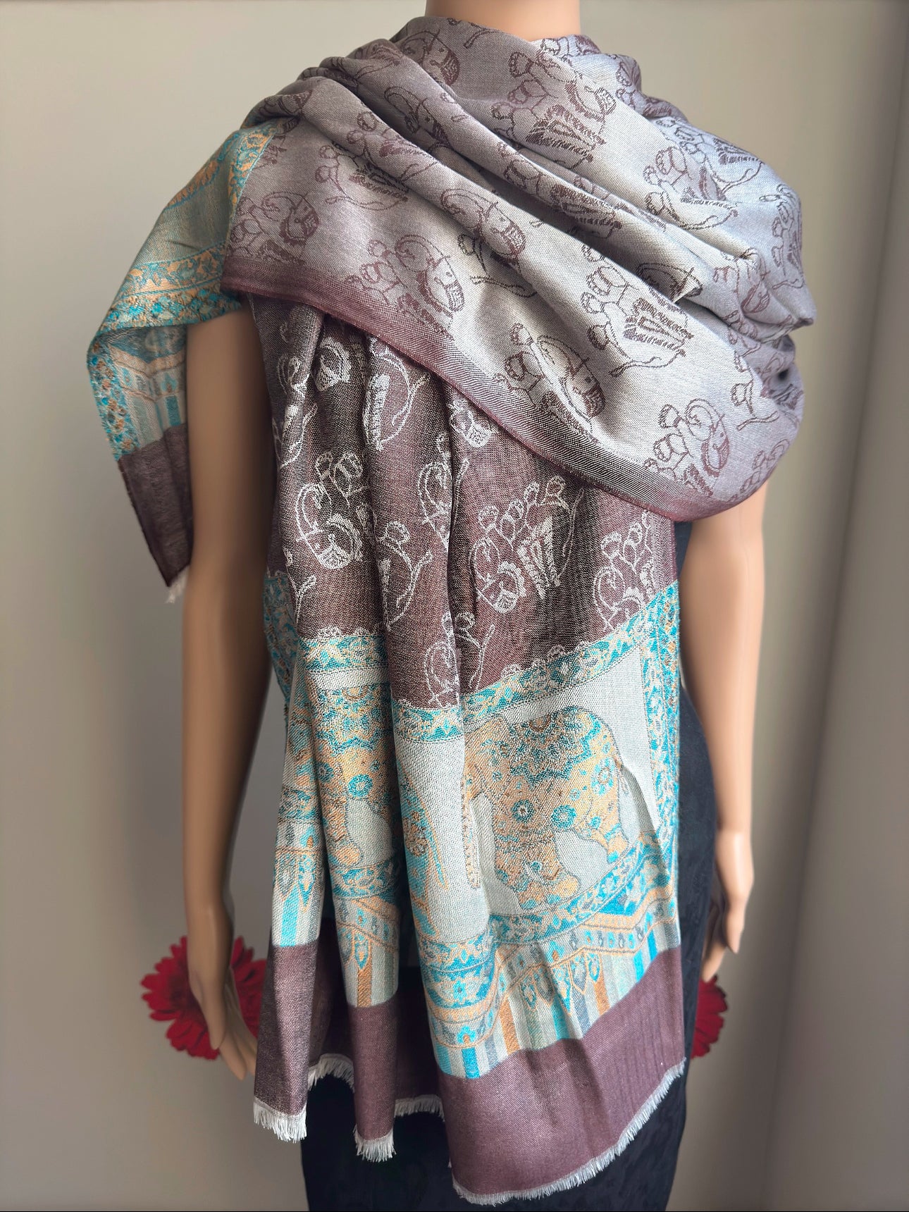 Modal Silk reversible Elephant Print Scarves (7 colours)