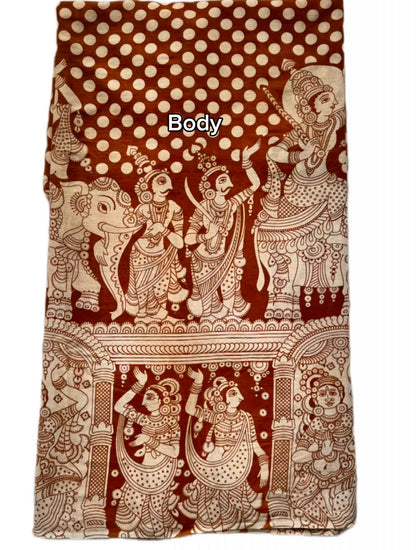 Kalamkari (screenprint) mulmul saree (Mahabharat scenes)