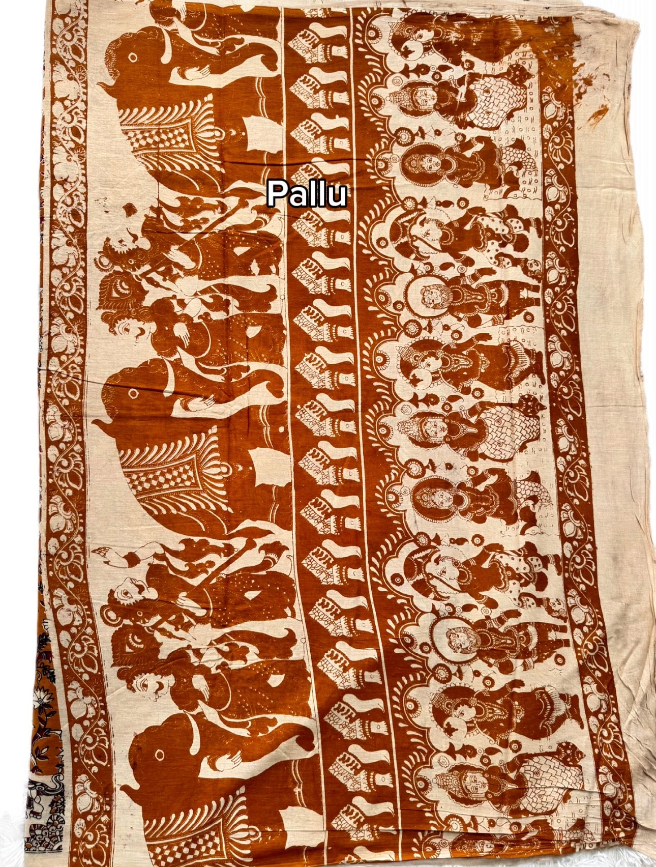 Kalamkari (screenprint) mulmul saree (Florals & vines)