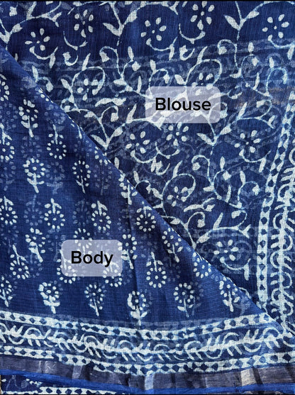 Kota Doria Saree – Hand Block Printed Bagru Natural Dye Cotton Silk Saree
