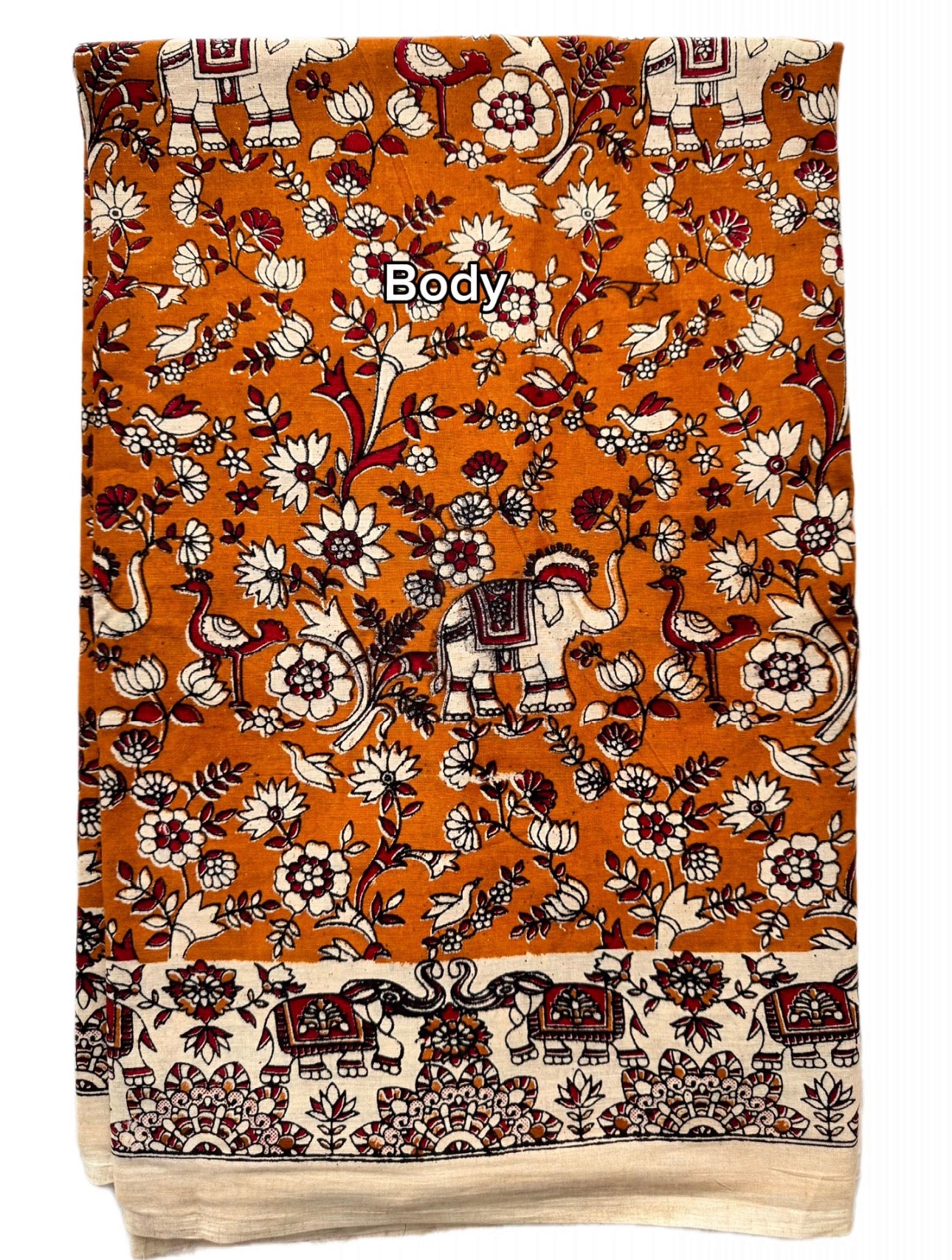 Kalamkari (screenprint) mulmul saree (Florals & vines)