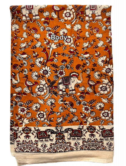 Kalamkari (screenprint) mulmul saree (Florals & vines)