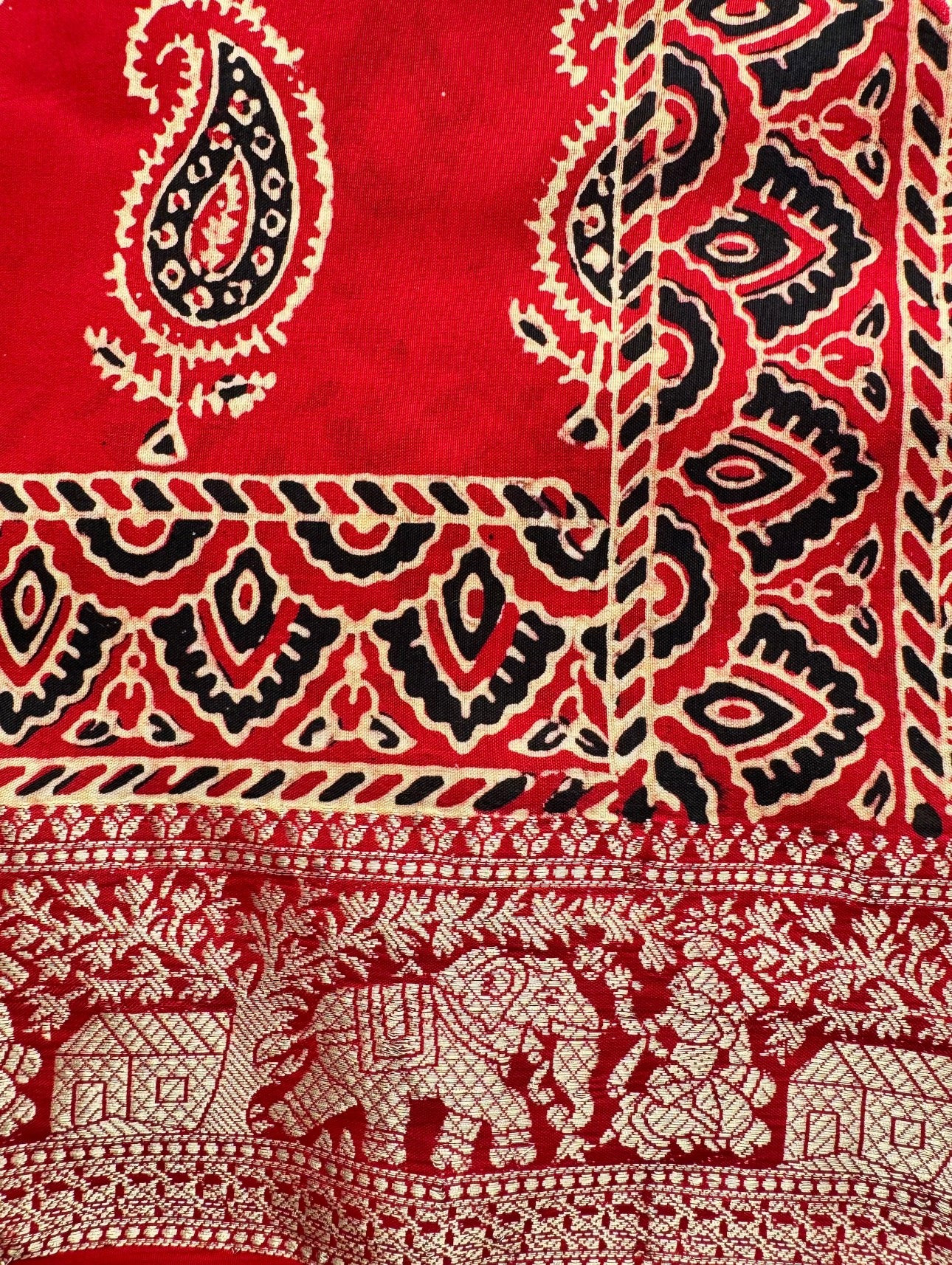 Ajrakh Saree with Zari Pallu - adorned with kairi and haathi motifs
