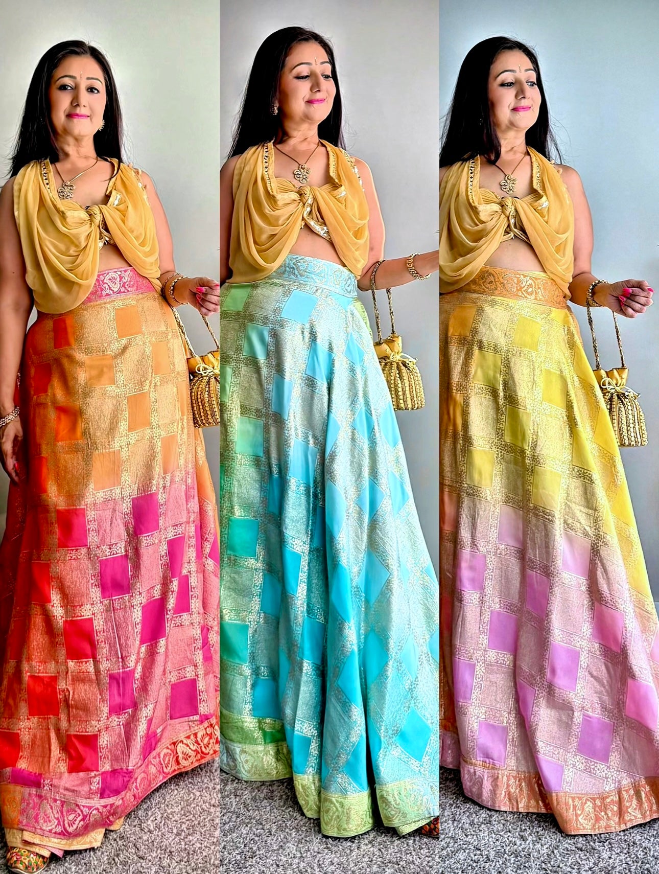 Ananta Madras Checks Wrap Saree Lehenga Skirt