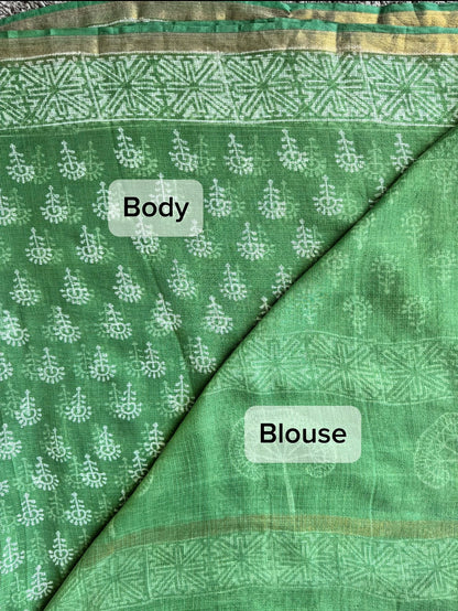 Kota Doria Saree – Hand Block Printed Bagru Natural Dye Cotton Silk Saree
