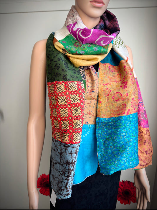 Handmade Silk Patchwork Reversible Scarves- Style 2