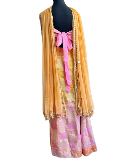 Ananta Madras Check inspired Wrap Saree Lehenga Skirt, Choli top & Dupatta Sets