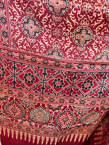 Ethnic Charm: Boho Ajrakh Mashru Silk Scarf (Red multi dye - 7 designs)