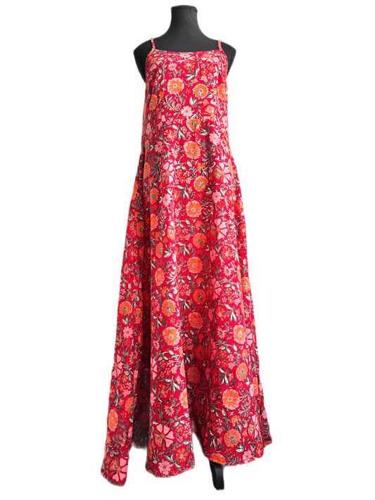 Hand-Blocked Sanganeri crimson Cotton Dress: The modern “Ghagra-choli”