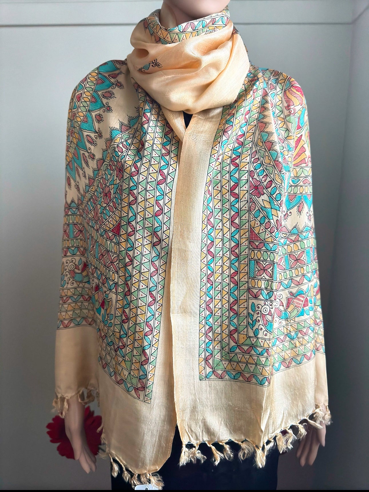 Boho Madhubani Ethnic Silk Scarf Stole: Artisanal Elegance