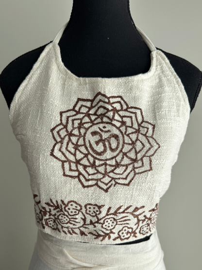 Om Hand-Block Halter Choli in Warm Ivory (Cotton Flax)