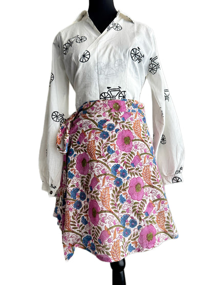 The Chandataka Wrap: Sanganeri Handblock Mini Skirt