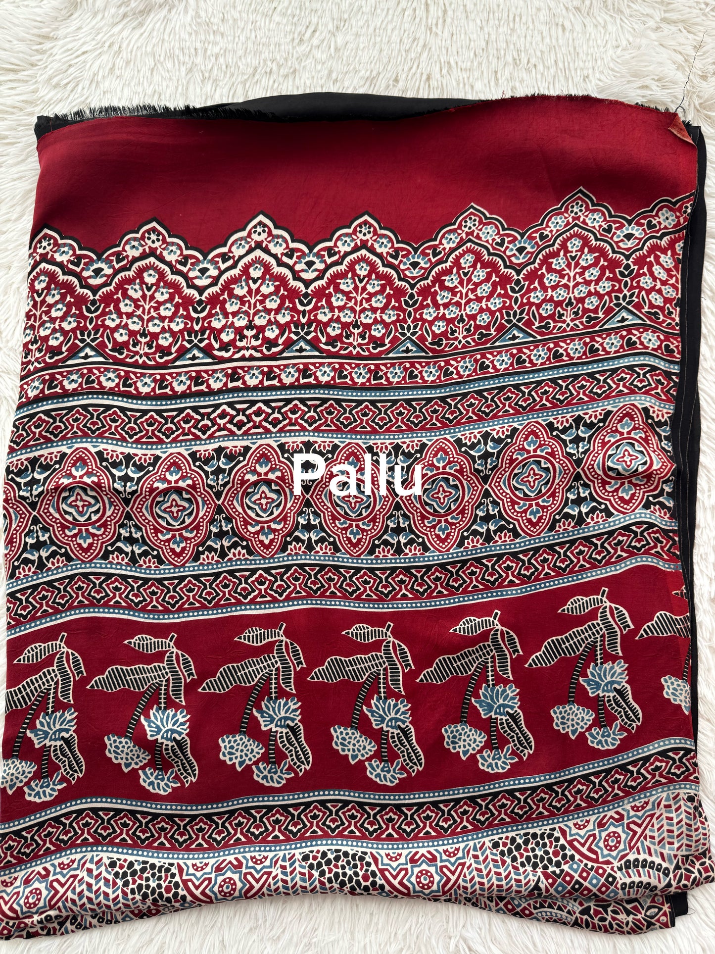 The Midnight & Madder Ajrakh Pallu Saree in Pure Modal