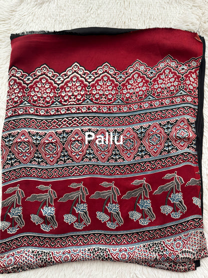 The Midnight & Madder Ajrakh Pallu Saree in Pure Modal