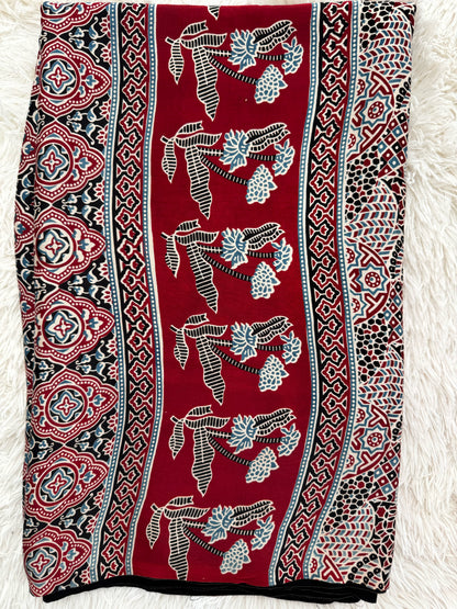 The Midnight & Madder Ajrakh Pallu Saree in Pure Modal