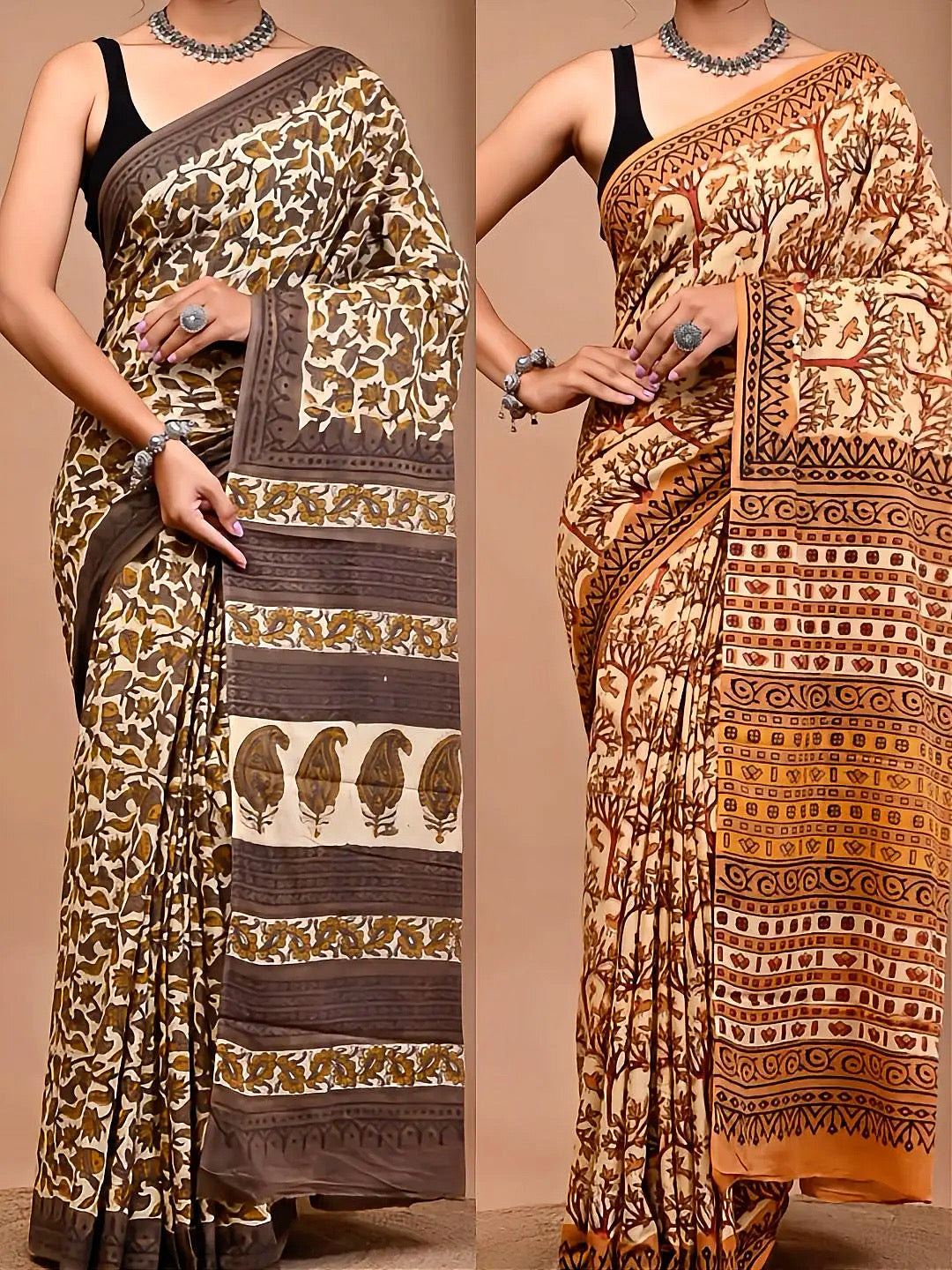 Ajrakh Handblocked Cotton Saree with Natural Dyes