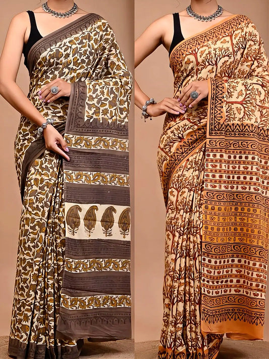 Ajrakh Handblocked Cotton Saree with Natural Dyes