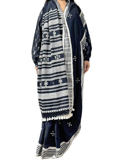 Yarn dyed Kala Cotton Saree in Black with extra weft