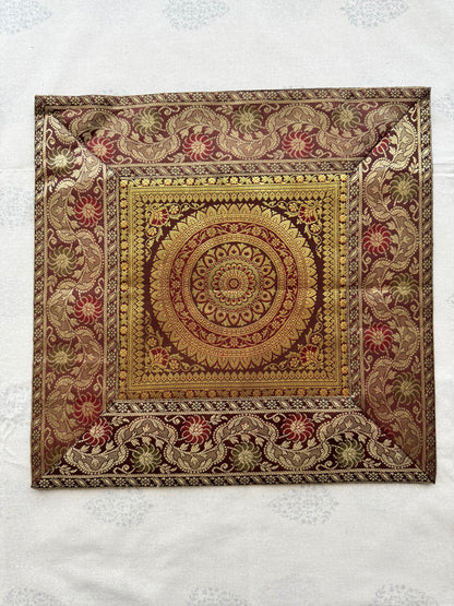Set of 5 decorative cushion covers in Banarasi Silk (Dark Wine)