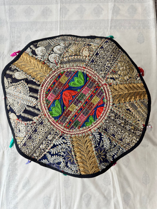 Patchwork Embroidered Decorative Large Round Center Mat (Heritage Mosaic)