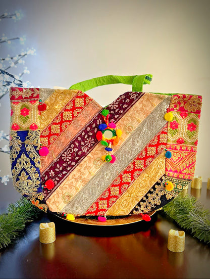 Exquisite Khambadiya Patchwork Tote Bag: A Tribute to Artistry - Femantraa