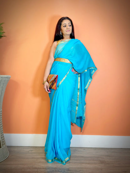 Ombre Shaded Plain Chiffon Saree with golden thread (zari) Border - Femantraa