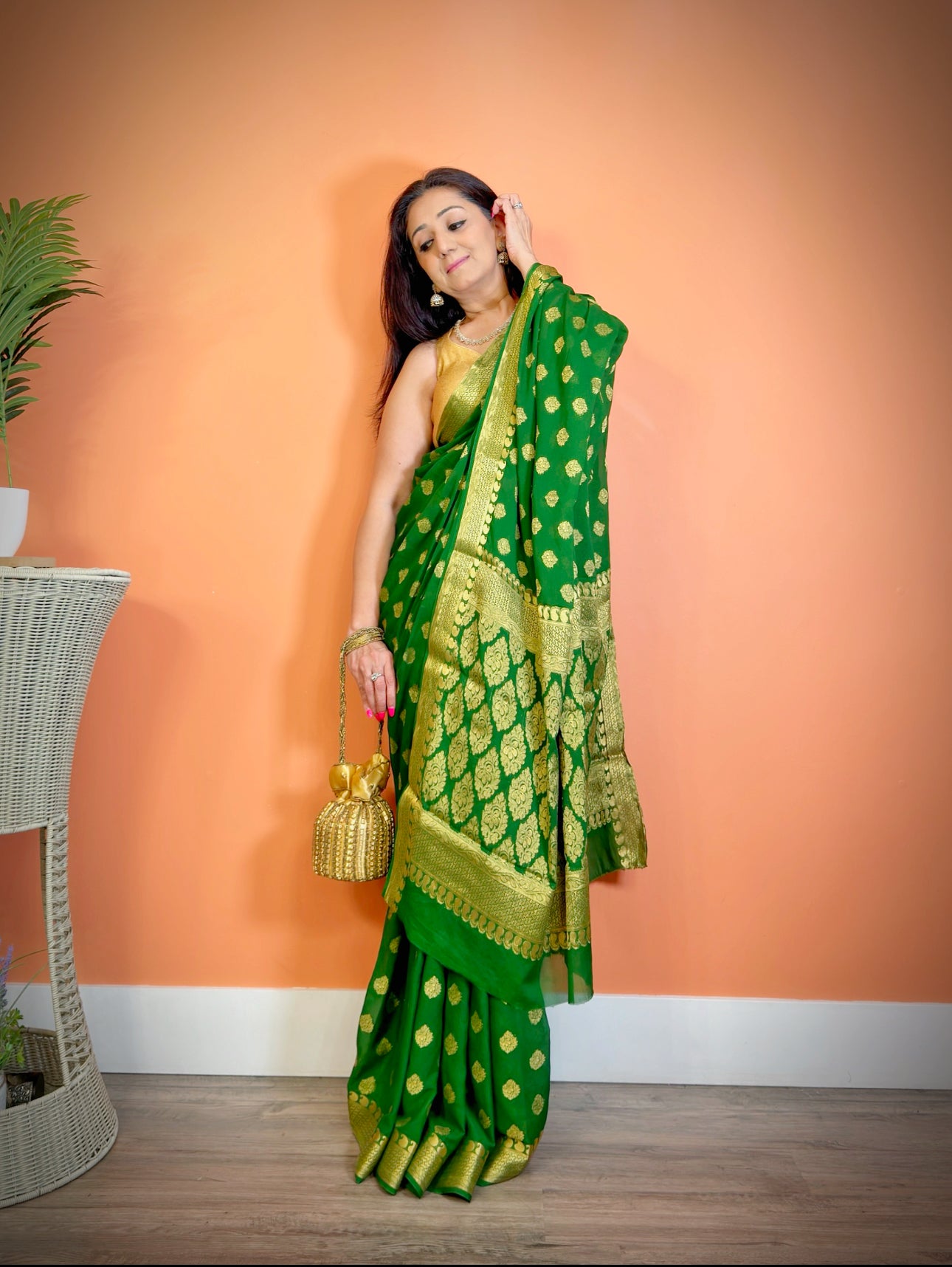 Pure Banarasi Georgette Saree with Heavy Zari Booti Work - Femantraa