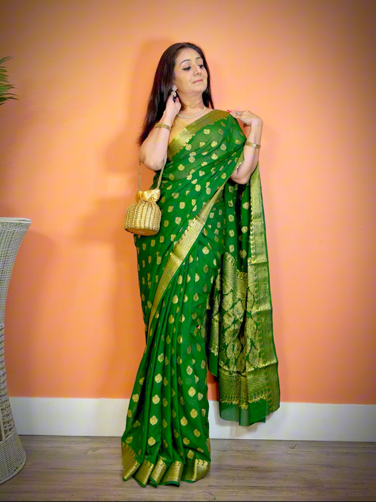 Pure Banarasi Georgette Saree with Heavy Zari Booti Work - Femantraa