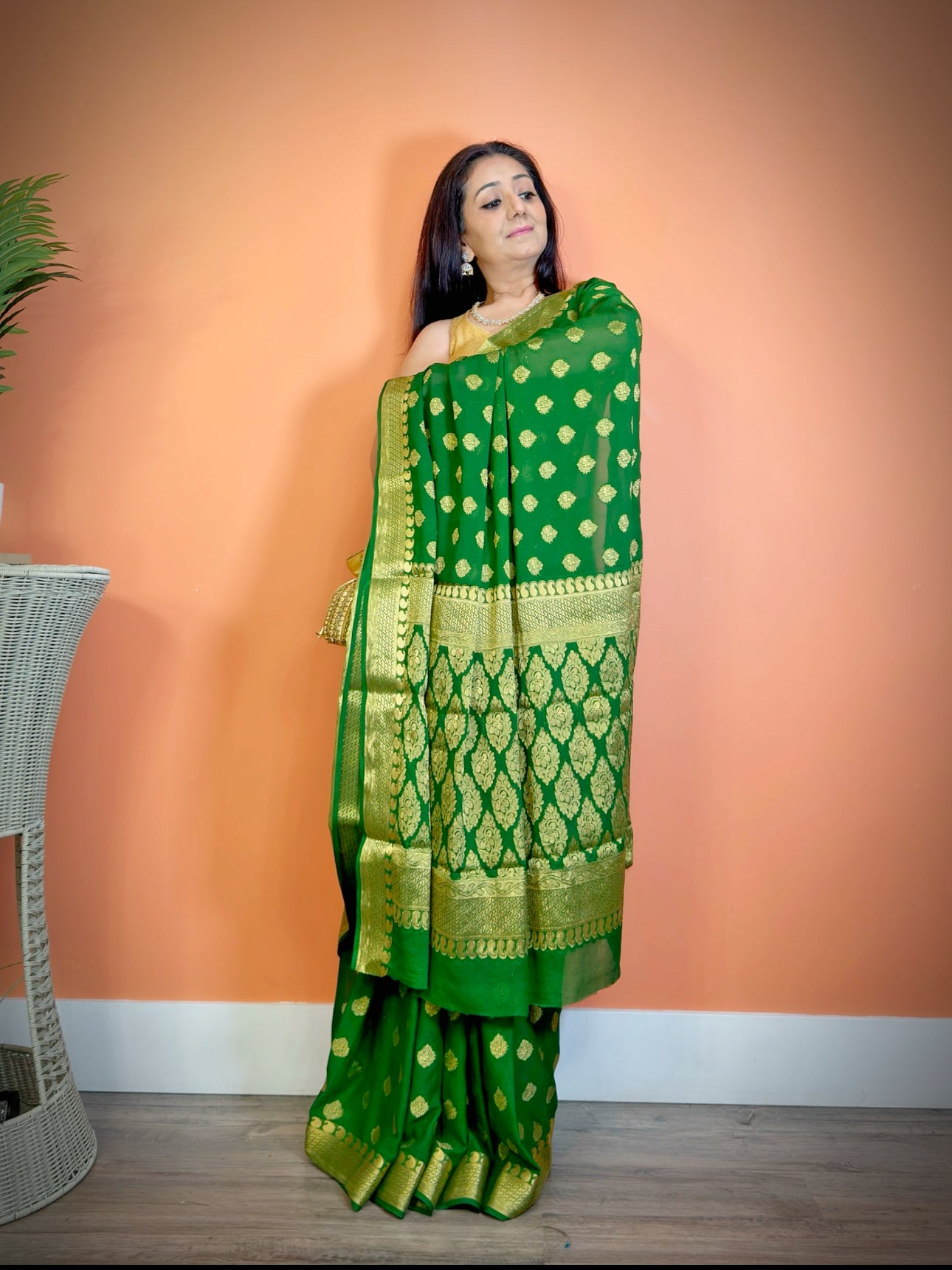 Pure Banarasi Georgette Saree with Heavy Zari Booti Work - Femantraa