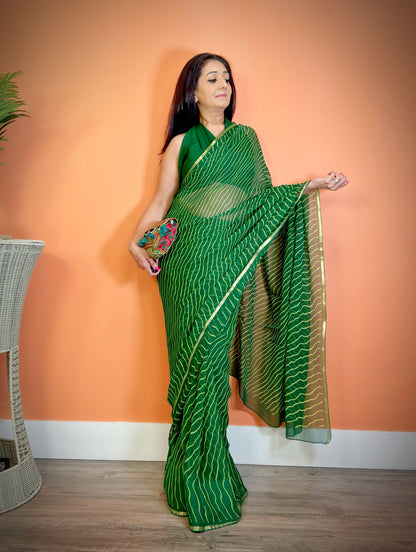 Dual Shaded Leheriya Chiffon Saree: A Symphony of Colors - Femantraa