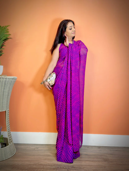 Dual Shaded Leheriya Chiffon Saree: A Symphony of Colors - Femantraa