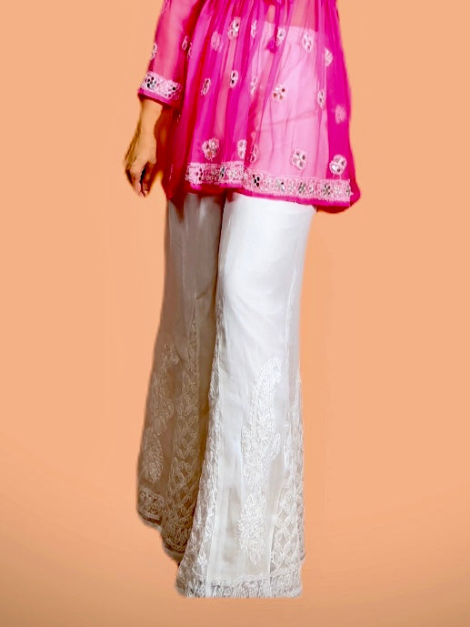 White Chikankari Palazzo: Perfect Fusion of Comfort and Style - Femantraa