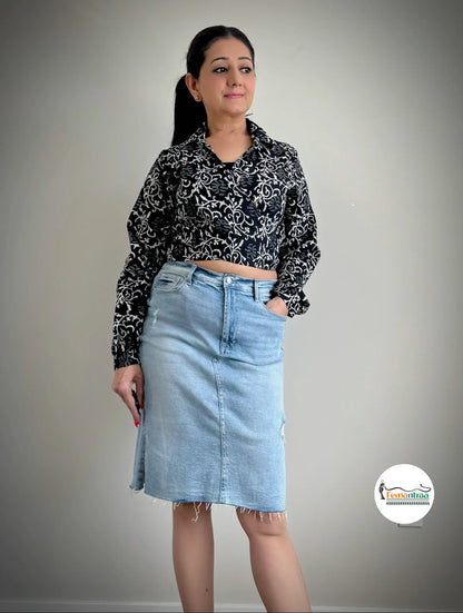 Boho Chic: Mulmul Cotton Handblock Wrap Around Crop Top - Femantraa