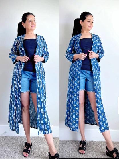 Bohemian Breeze: Cotton Mulmul Handblock Printed Shrugs with Pockets - Femantraa