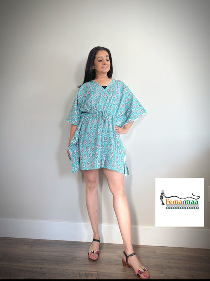 Boho Chic: Cotton Handblock Printed Kaftan (swim cover up) - Femantraa