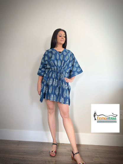 Boho Chic: Cotton Handblock Printed Kaftan (swim cover up) - Femantraa