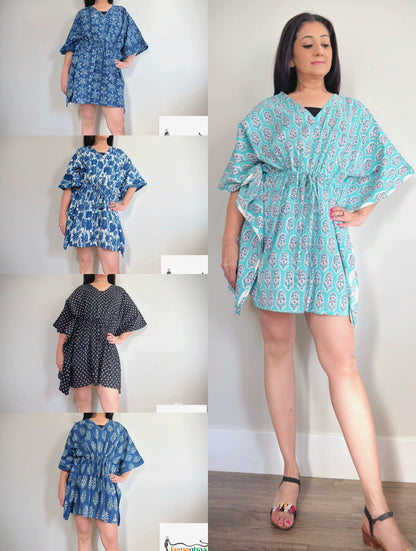 Boho Chic: Cotton Handblock Printed Kaftan (swim cover up) - Femantraa