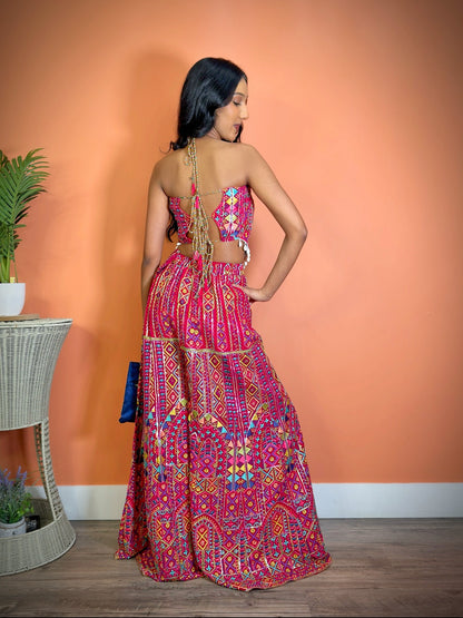 Ravishing Pink Coordinated backless palazzo set - Femantraa