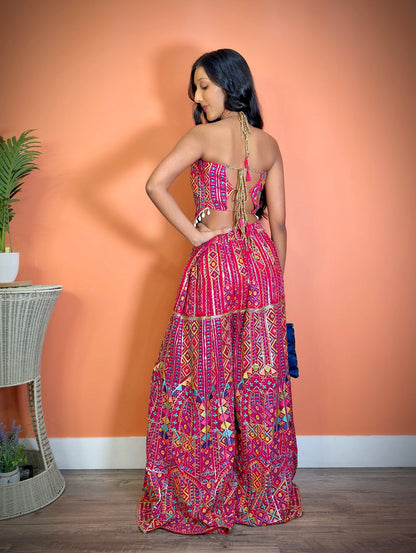 Ravishing Pink Coordinated backless palazzo set - Femantraa