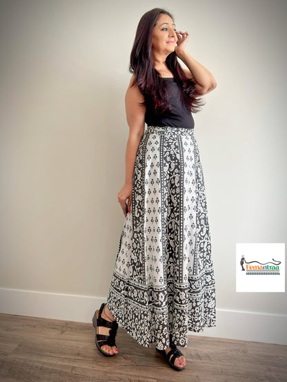 Bohemian Dream: Jaipuri Printed Wrap Around Skirts-Black's - Femantraa