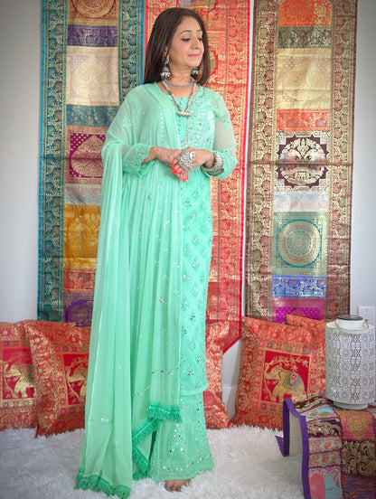 Mirror Embellished Chikankari Palazzo Set: Ethnic Elegance