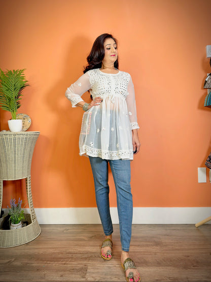 Chikankari Peplum Tunics with Mirror Embellishments