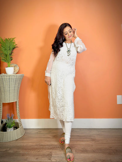 Lucknowi Chikankari Long Kurti (Tunic with slits)